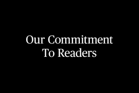 white text on black background: our commitment to readers