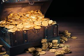 Treasure chest filled with unclaimed gold coins