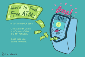 Illustration showing tips for where to find free ATMs
