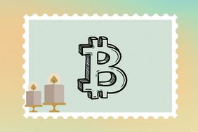 Bitcoin stencil in a stamp