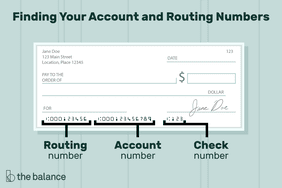 custom illustration of a blank check, highlighting where the routing, account, and check number are located 