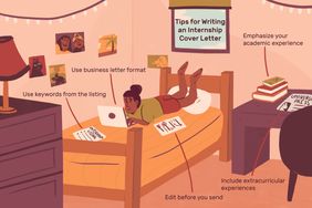 Illustration of young woman laying on bed looking at a laptop