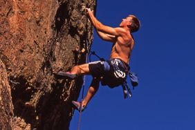 Eric Morland climbs Arnold Arnold at The Gym at Shelf Road, Colorado.