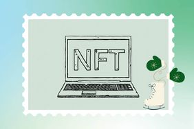 NFTs on computer, in a holiday stamp