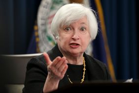 Former Federal Reserve Board Chairwoman Janet Yellen answers questions at a news conference