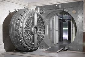 An open bank vault door