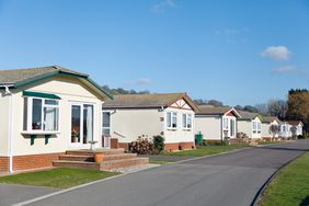 A row of residential mobile park homes