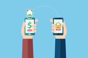 illustration showing one smartphone sending money to another smartphone