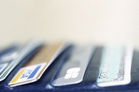 Credit cards protruding from wallet