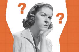 Illustration depicting a woman with questions